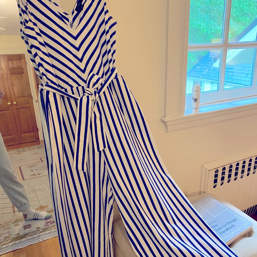 J. Crew Blue & White Striped Wide Leg Romper - Picture 6 of 6